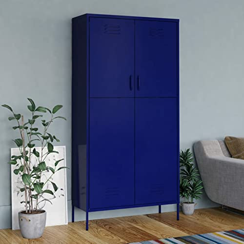 Homgoday Guardaroba blu marino 90x50x180 cm Acciaio, Organizzatore guardaroba con 4 ripiani regolabili, armadio portaoggetti guardaroba per abbigliamento, camera da letto, cabina armadio, scrivania