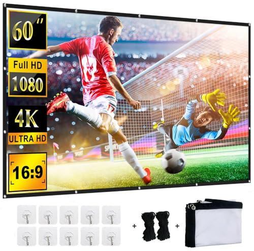 YiYunTE Pantalla para Proyector Plegable Portátil 60 Pulgadas, 16:9 4K HD Tela Proyectors Pantallas de Cine en Casa, Resistente al Agua Plegable Projector Screen para Camping Patio Exterior Interior