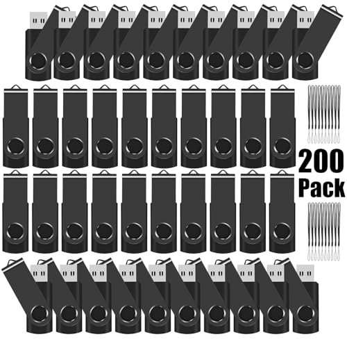 EASTBULL USB Flash Drive Bulk 1GB 200 Pack with Lanyards USB 2.0 Thumb Drive Bulk Memory Stick Swivel Pen Drive for Storage and Backup 1GB 200 Pack