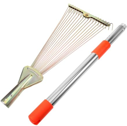 Rastrillo de Hojas Pequeño Retráctil de Acero Inoxidable Plata