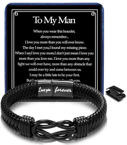Joykee Gifts To My Men Husband Son Dad Infinity Leather Bracelets | Graduation Birthday Gift with Gift Box Suitable for Swimming Exercising Daily Wear