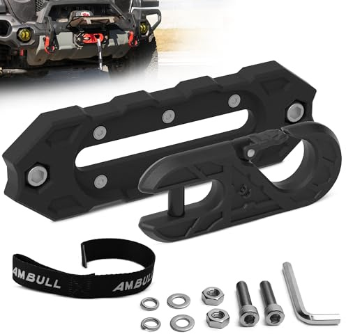 AMBULL Towing Winch Fairleads with Tow Hook, Upgrade Al Hawse Fairlead with G80 Heavy Duty Forged Steel Winch Hook for Electric Winch, 33000lb Break Strength, for Synthetic Rope Recorvery, BlackBlack
