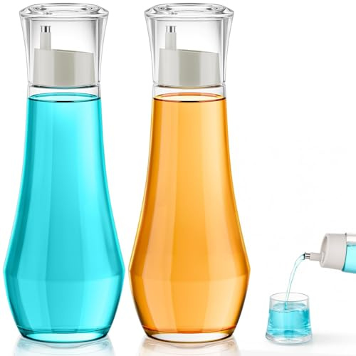 VITVITI Glass Soap Dispenser for Bathroom, 8.8OZ Mouth Wash Container Bottle with Lid Cup, Clear Refillable Liquid Dispenser Decanter for Countertop