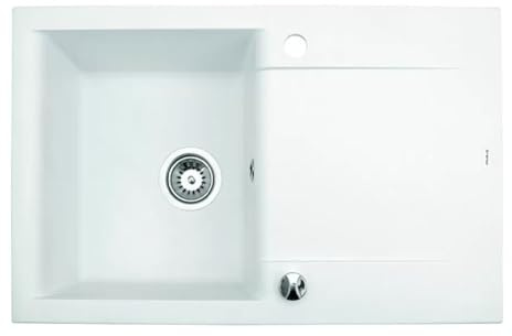 QLS Fregadero 76x44 cm con escurridor de cuarzo blanco | Para cocinas modernas, reversible, resistente a arañazos, calor y UV, con sifón automático