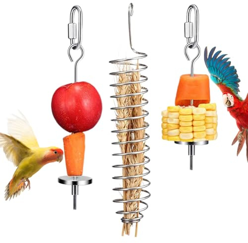 Vogelkäfig-Zubehör, Vogelspielzeug für Obst, 3 Stück, Edelstahl, Zubehör für Haustiere, pflanzliches Food für Cockatiel, Lovebirds, Macaw, 7,87 Zoll