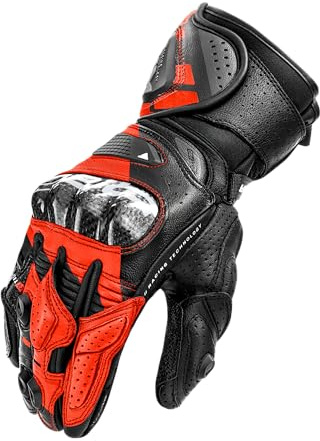 SHIMA RS-3 motorcykelhandskar herr läder lång sommar motorcykelhandskar skydd pekskärm touring läderhandskar motorcykel ventilerade förstärkt vindrutetorkare (män, röd fluo, XL)