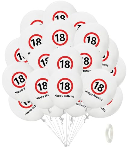 Affivia Luftballon 18 Geburtstag Deko,20 Stk Deko 18. Geburtstag Junge Mädchen Verkehrsschild Luftballons,Deko 18. Geburtstage Jungen Ballons Weiß Rot,Happy Birthday 18 Ballon,Geburtstagsdeko 18 Jahre