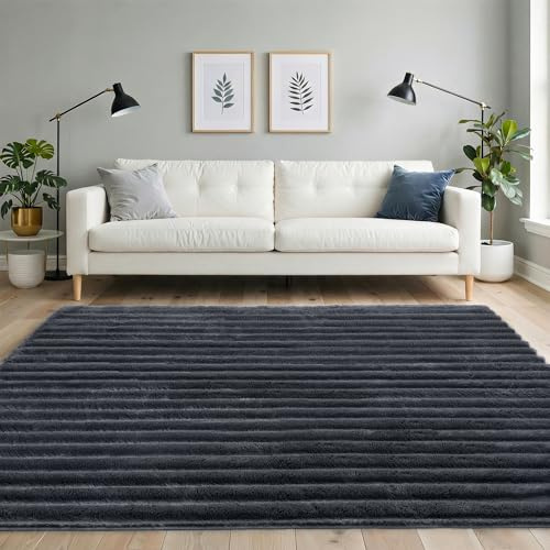 BEIMO Hochflor Teppich Schlafzimmer 160x230CM Dunkelgrau Flauschig Wohnzimmerteppich Anti-Rutsch Teppiche Shaggy Weich rutschfest für Kinderzimmer