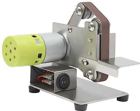 Mini Bandschleifer 150W Elektrisch Bandschleifer, 10000 U/min Band- und Tellerschleifer mit 7 Geschwindigkeiten & 10 Schleifbändern, für Holz/Metall-Schleifen und Polieren