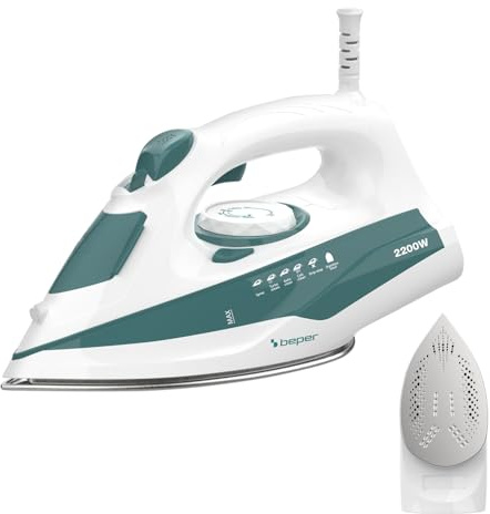 BEPER P204FER005 Ferro da Stiro a Vapore SteamPro 300 – Piastra in Acciaio, Serbatoio 300ml, 2200W – Vapore Continuo 27g/min e Colpo di Vapore – Sistema Anticalcare, Antigoccia e Autopulente