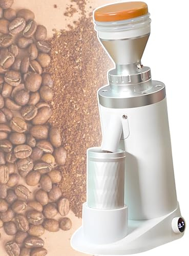 vnmudzeo Moulin à Café Silencieux, Grande Capacité 350 G, Moulin à Café éLectrique Professionnel à Meules Plates/Coniques, pour Commerce De Proximité 63mm-White
