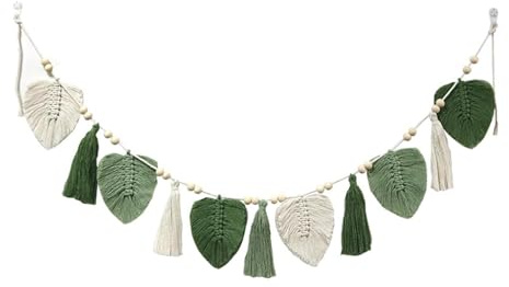 Hunphy 150cm Tapiz Decorativo Bohemio de Macramé, Tapiz de Macramé Tejido con Perlas de Madera y Hojas, Decoración Bohemia, para la Decoración de Salas de Estar, Dormitorios y Balcones