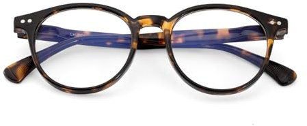 SKYWAY Blaulichtfilter Brille Damen Herren, Retro Runde Leichte Blue Light Glasses Computerbrille Brille ohne Stärke Gaming Brille mit Federscharnier(Braune Schildkröte)