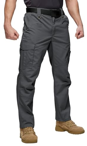 ZITY Men's Work Trousers Heavy Duty Combat Cargo Trousers Stretch Safety Tactical Pants with Multiple Pockets Semi Elasticated Waist