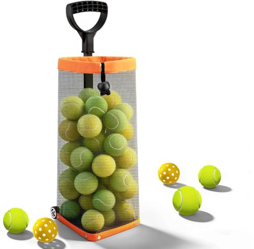 TIMARINNOV Rolling Tennis Ball Hopper with Wheels - Pickleball Picker Upper and Tennis Ball Basket - Adjustable Tennis Ball Picker and Pickleball Hopper - Portable Wheeled Ball Collector for Courts