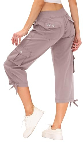 MoFiz Dam, 3/4 byxor, sommar, cargobyxor, vandringsbyxor, mode, capribyxor, ventilerande joggingbyxor, resebyxor, utomhusbyxor med 6 fickor, ROSA, M
