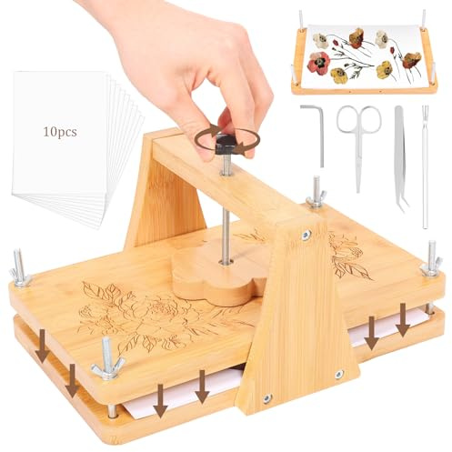 AULSAM Großes Blumenpressen-Set,DIY-Blumenpress-Set aus Holz mit Zubehör für Getrocknete Blumen, Pflanzenproben, Hochzeiten, DIY-Handwerk, 27,9 x 17,8 cm