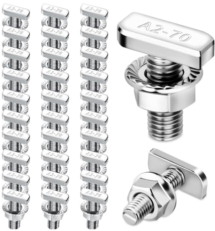 30 Stück Hammerkopfschrauben M8 Edelstahl A2-70, T Schrauben M8x30 mm | mit Sperrzahnmuttern Flanschmuttern, Gewächshaus Schrauben für Photovoltaik PV Solar Montageschienen Gewächshaus