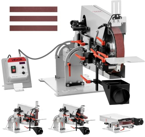 VEVOR Ponceuse à Bande Stationnaire 1500 W pour (1829-2083) x51 mm Backstand, pour Coutellerie, Métallurgie, Travail Bois, Contrôle Vitesse Variable en Continu VFD, avec 3 Modes, 3 Bandes Abrasives