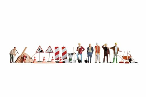 NOCH® Bauarbeiter und Zubehör, handbemalte Modellbaufiguren, ideal für Spurweite H0 Projekte oder Architekturmodelle