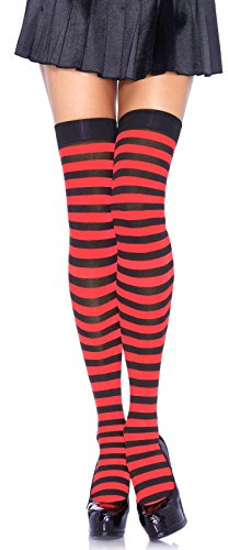 Leg Avenue- Nylon Striped Stockings Mujer, rayas, Color negro y rojo, Talla Única (EUR 36-40) (73391)