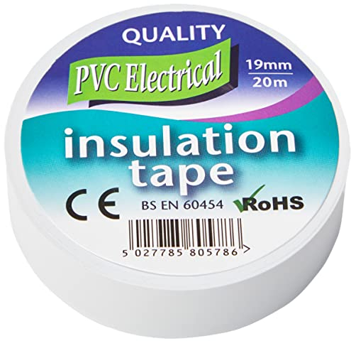 Mercury Cinta Aislante eléctrica de 20 Metros, Fuerte Adhesivo de PVC, Resistente al Agua y ignífugo, Aprobado por BS, Uso Profesional y Bricolaje, Color Blanco