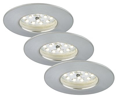 Briloner Leuchten 7231-039 LED Einbauleuchte, Einbaustrahler, LED Strahler, Spots, Deckenstrahler, Deckenspot, Lampen Wohnzimmer, led einbaustrahler 230v, Deckeneinbauleuchten, 5,5 Watt, 470 Lumen, dimmbar, Badezimmer / Bad geeignet IP44, energiesparend, 3er-Set, rund, aluminium