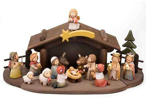 Holyart Crèche Enfants Bois avec aimants, etable avec étoile