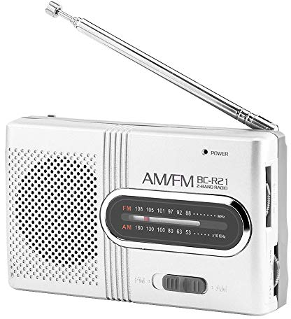 143 Universal Portable AM FM Mini Radio Stereo Receiver with Boomboxes Music Player Pocket Radio Earphone Jack Powered by 2 AA Batteries (Not Included)