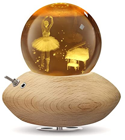 HILEYOLLA Caja De Música Con Bola De Cristal, Caja De Música Con Rotación De 360°, Base De Madera/Luz De Noche/Navidad, Día De San Valentín, Acción De Gracias Y Otros Regalos Para Fiestas