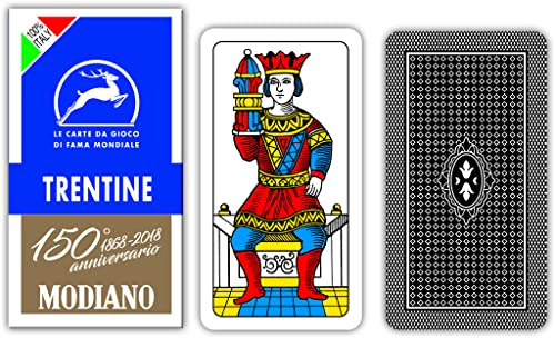Modiano Trentine Blu 150° Anniversario – Carte da gioco regionali trentine in cartoncino duplex rinforzato 410 gmq – Ideali per Scopa, Briscola, Tresette – 100% Made in Italy