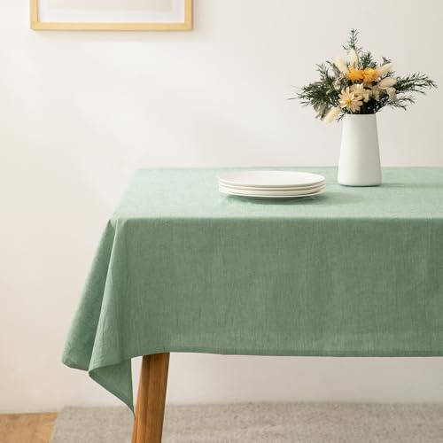 ATsense Tischdecke, Tischdecke Grün, Tischdecken Leinenoptik-100% Gewaschener Baumwolle Eckig Tischtuch 140x180 cm