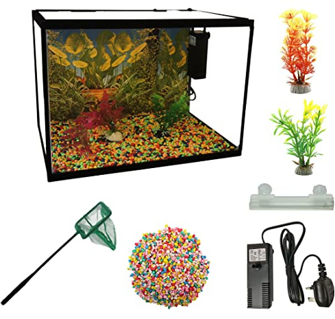 LED Glass Aquarium Fish Tank Starter Kit With Fish Net, Led Light and Air Pump Filter (26L)