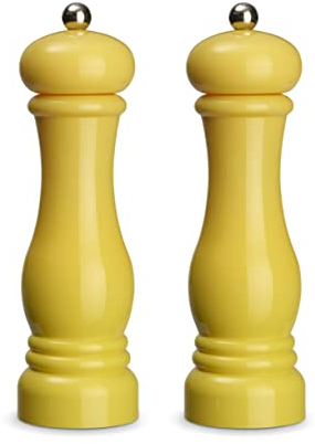 Juego de 2 auténticos molinillos de especias de plástico ABS, mecanismo de molienda de cerámica, molinillo manual, ideal para especias como pimienta, sal y guindilla, 21 cm, amarillo