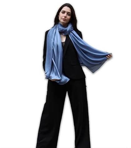 Trillion Écharpe en soie London | Écharpe légère bleue pour femme | Châle pour femme | Convient pour les voyages et les cadeaux | Finition douce et lisse | Taille – 185 cm x 85 cm, bleu, Large