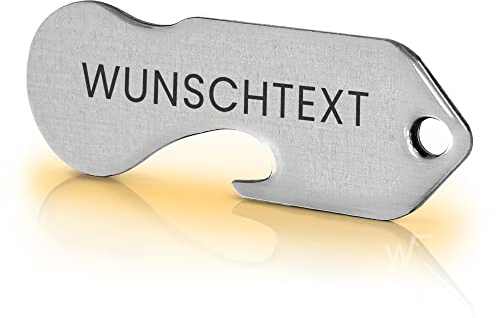 Einkaufswagenlöser personalisiert inkl. Flaschenöffner F6/ Schlüsselanhänger inkl. Schlüsselfundservice/Entriegler für Einkaufswagen/Einkaufschip Alternative