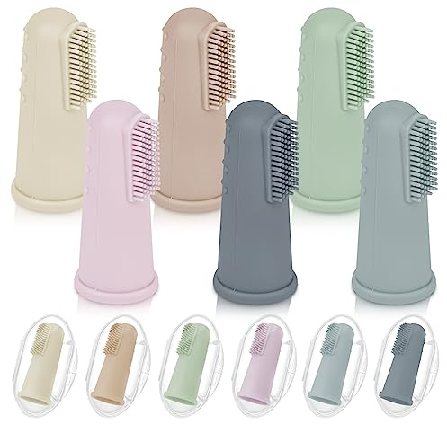 Baby-Zahnbürsten-Set, 6 Stück, weiche Säuglings-Fingerzahnbürste mit 6 Boxen, Neugeborene Kleinkind Silikon Baby Zahnbürste 0-6 Monate 6-12 Monate