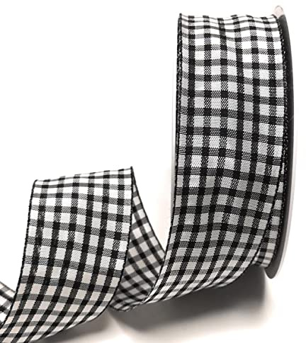 s.dekoda Schleifenband 20m x 40mm Schwarz - Weiß Karoband kariert Vichykaro Dekoband mit Draht [3850]