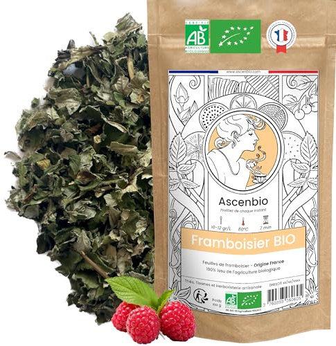 Ascenbio ✿ Foglie di lampone biologico francese 100 g ✿ Per Tisana Fine Gravidanza, Allattamento, Regole dolorose ✿ Preparato e confezionato in Francia ✿ Imballaggio biodegradabile