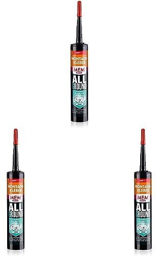 MEM Montage-Kleber Allground 3in1, Zum Kleben, Dichten und Füllen, Weiß, Wasser- und UV- beständig, Für fast alle Untergründe, Lösemittelfrei, 430 g Kartusche (Packung mit 3)
