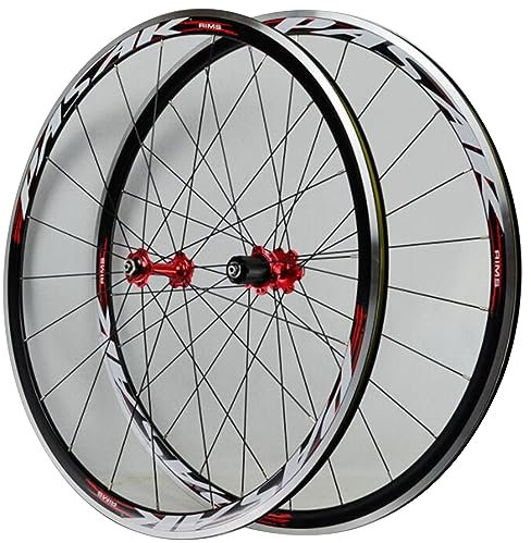 ZECHAO 700c Rennrad Laufradsatz,Doppelwandige Felgen Aus Aluminiumlegierung Vorne 20 Hinten 24 Speichen C-Bremse V-Bremse 7–11 Gänge Schnellspannfelge Wheelset (Color : Red hub, Size : 700c)