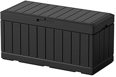 Greesum 82 Gallon Resin Deck Box All Weather Large Outdoor Storage for Patio Furniture, Toys, Garden Tools, Lockable, Black