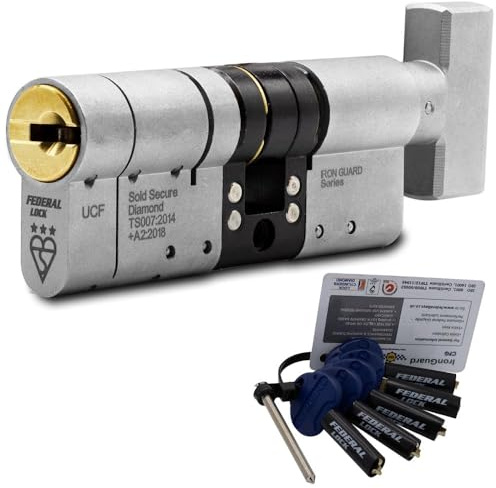 Federal 3 Star Euro Cylinder Thumb Turn Door Lock TS007 Diamond Secure Anti-Snap Dual Finish 5 Keys - 10 Year Guarantee 45/45