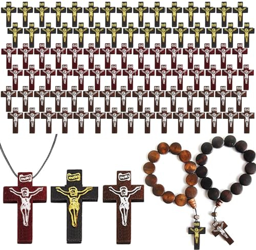 saijer Crocifisso, 90 Pezzi Ciondoli A Croce In Legno Croce In Legno Stampato Ciondolo Piccolo Crocifisso Ligneo Pendenti A Croce In Legno per Produzione Gioielli Della Collana Del Braccialetto Fai