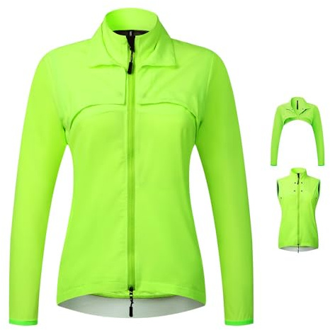 SMTSEC Fahrradjacke Damen Wasserdicht Atmungsaktiv 2 In 1 Fahrradweste Mit Abnehmbaren Ärmeln UV-Schutz Laufjacke Fahrrad Regenjacke Reflektierende Winddicht Radjacke Radsport Jacke,Green-XL