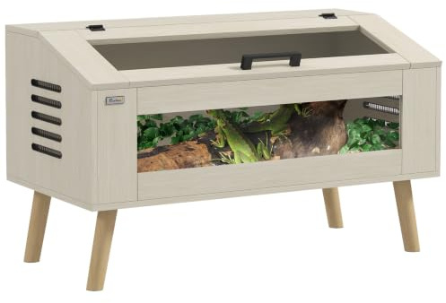 PawHut 140L Reptile Vivarium Terrarium Openable Top 100 x 50 x 60cm | Tempered Glass Windows, for Snake Lizards, Horned Frogs, Chameleons, Hamsters, Gerbils