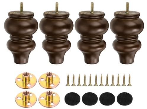 sourcing map 5 Inch Wood Furniture Legs, Set of 4 Sofa Replacement Wooden Furniture Feet Dresser Legs with Mounting Screws, for Cabinets Couch Dresser Chair Desk Ottoman Table, Dark Brown