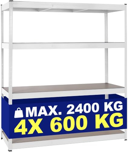 CLP Estantería Metálica para Cargas Pesadas I Estantería para Almacenamiento De 4 Niveles con Estilo Industrial, Color:Blanco