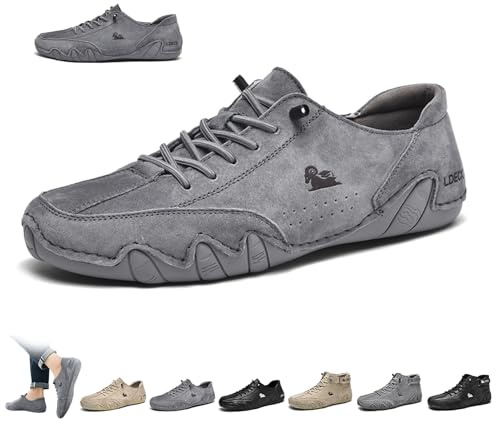 Stivali alti in pelle scamosciata fatti a mano in Italia da uomo, Beck Shoes Impermeabili Outdoor Antiscivolo leggeri Sneakers casual Scarpe da passeggio a piedi nudi Stivali da guida Chukka(Gray low-