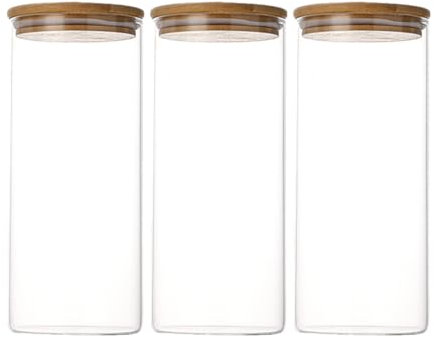 NBBENG Glass Jars with Bamboo Lids, Clear Airtight Food Storage Container Jar with Sealing Lid, Clear Kitchen Canisters for Spice Herbs Pasta Flour Coffee Tea Cookie Snack Seed Set of 3 (1300ml)